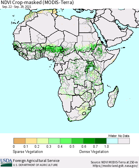 Africa Cropland NDVI (Terra-MODIS) Thematic Map For 9/21/2021 - 9/30/2021