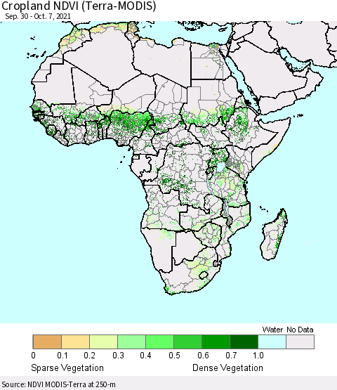 Africa Cropland NDVI (Terra-MODIS) Thematic Map For 9/30/2021 - 10/7/2021