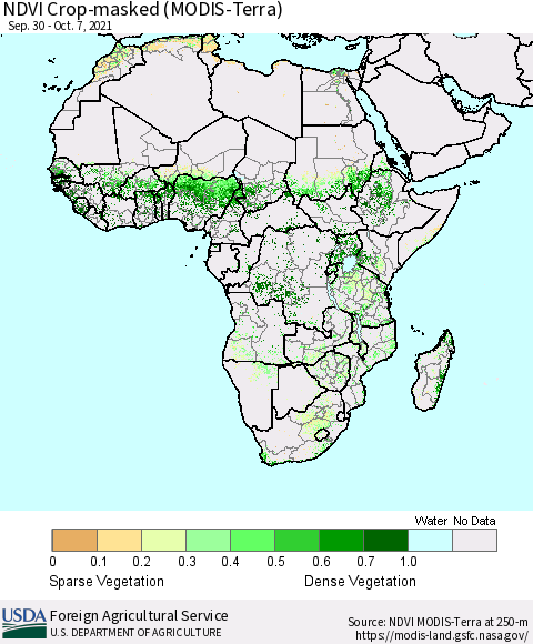 Africa Cropland NDVI (Terra-MODIS) Thematic Map For 10/1/2021 - 10/10/2021