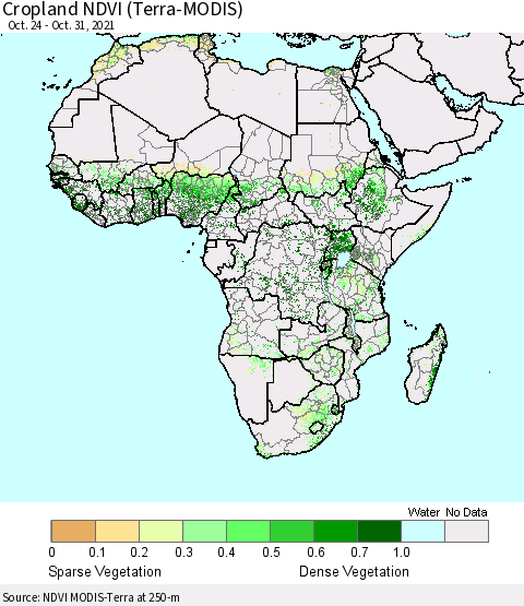 Africa Cropland NDVI (Terra-MODIS) Thematic Map For 10/21/2021 - 10/31/2021