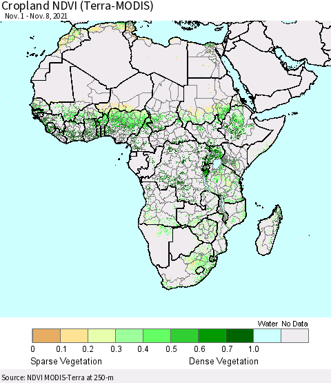 Africa Cropland NDVI (Terra-MODIS) Thematic Map For 11/1/2021 - 11/8/2021