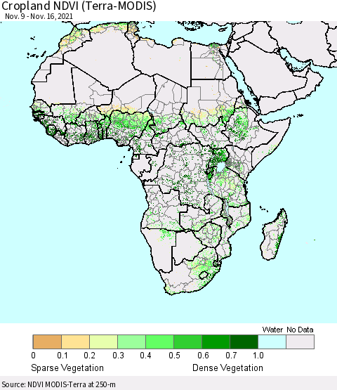 Africa Cropland NDVI (Terra-MODIS) Thematic Map For 11/9/2021 - 11/16/2021