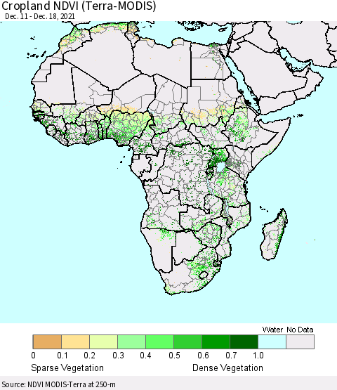 Africa Cropland NDVI (Terra-MODIS) Thematic Map For 12/11/2021 - 12/18/2021