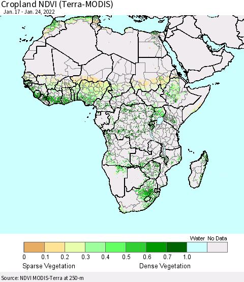 Africa Cropland NDVI (Terra-MODIS) Thematic Map For 1/17/2022 - 1/24/2022