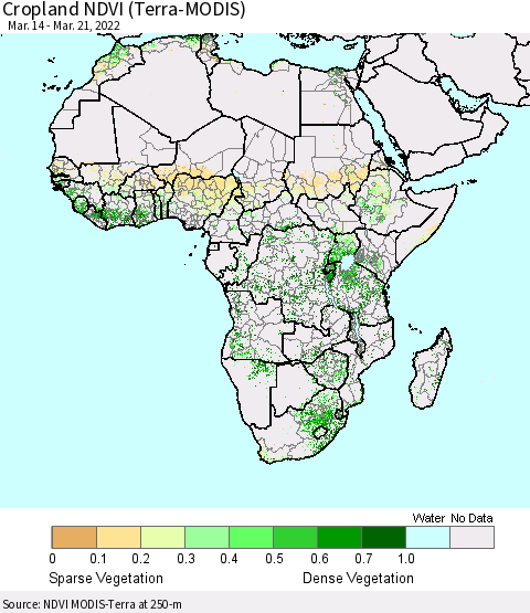 Africa Cropland NDVI (Terra-MODIS) Thematic Map For 3/14/2022 - 3/21/2022