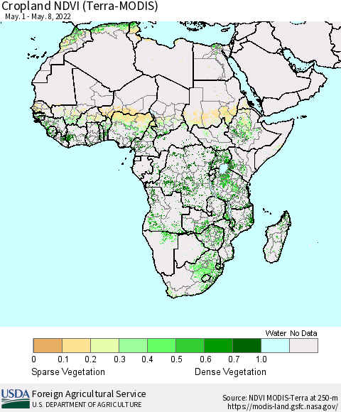Africa Cropland NDVI (Terra-MODIS) Thematic Map For 5/1/2022 - 5/10/2022