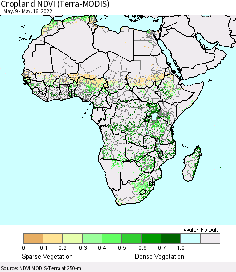 Africa Cropland NDVI (Terra-MODIS) Thematic Map For 5/9/2022 - 5/16/2022