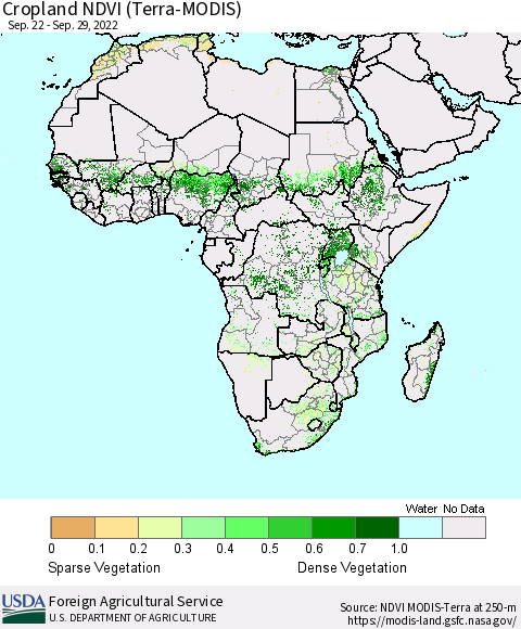Africa Cropland NDVI (Terra-MODIS) Thematic Map For 9/21/2022 - 9/30/2022