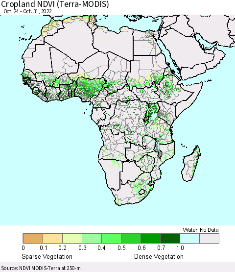 Africa Cropland NDVI (Terra-MODIS) Thematic Map For 10/21/2022 - 10/31/2022