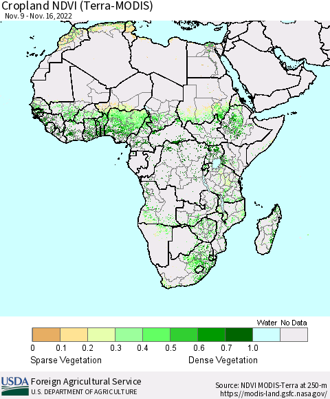 Africa Cropland NDVI (Terra-MODIS) Thematic Map For 11/11/2022 - 11/20/2022