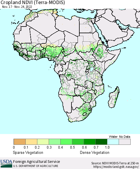 Africa Cropland NDVI (Terra-MODIS) Thematic Map For 11/21/2022 - 11/30/2022