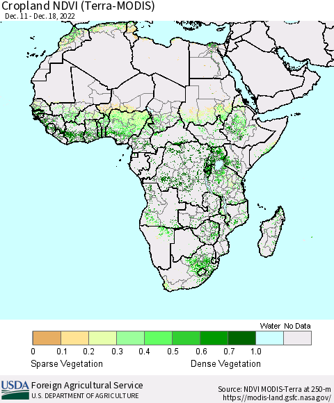 Africa Cropland NDVI (Terra-MODIS) Thematic Map For 12/11/2022 - 12/20/2022