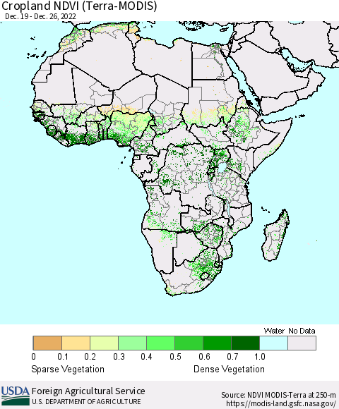 Africa Cropland NDVI (Terra-MODIS) Thematic Map For 12/21/2022 - 12/31/2022