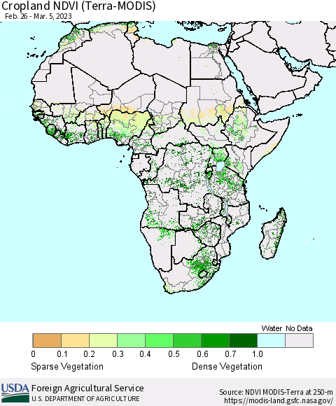 Africa Cropland NDVI (Terra-MODIS) Thematic Map For 3/1/2023 - 3/10/2023