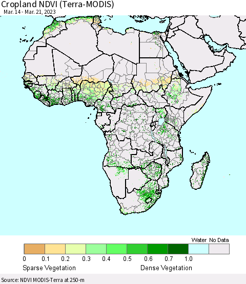 Africa Cropland NDVI (Terra-MODIS) Thematic Map For 3/14/2023 - 3/21/2023