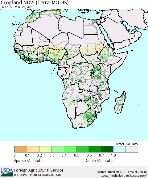 Africa Cropland NDVI (Terra-MODIS) Thematic Map For 3/21/2023 - 3/31/2023