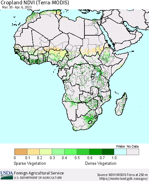 Africa Cropland NDVI (Terra-MODIS) Thematic Map For 4/1/2023 - 4/10/2023