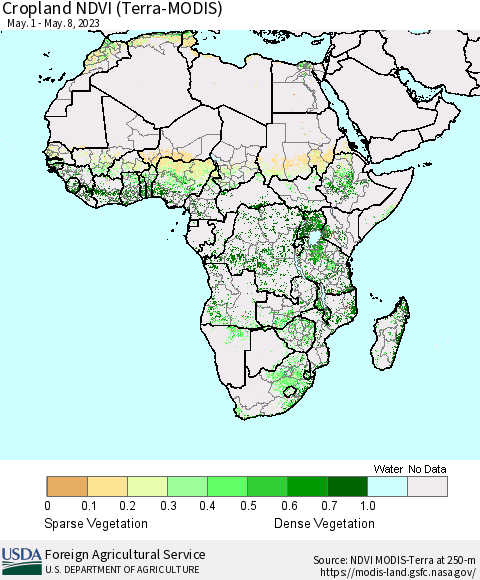 Africa Cropland NDVI (Terra-MODIS) Thematic Map For 5/1/2023 - 5/10/2023
