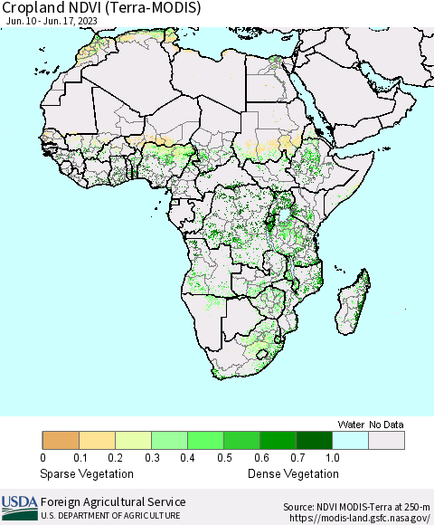 Africa Cropland NDVI (Terra-MODIS) Thematic Map For 6/11/2023 - 6/20/2023