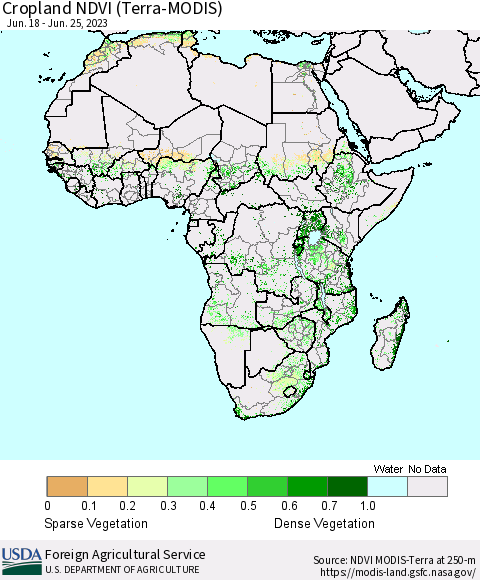 Africa Cropland NDVI (Terra-MODIS) Thematic Map For 6/21/2023 - 6/30/2023
