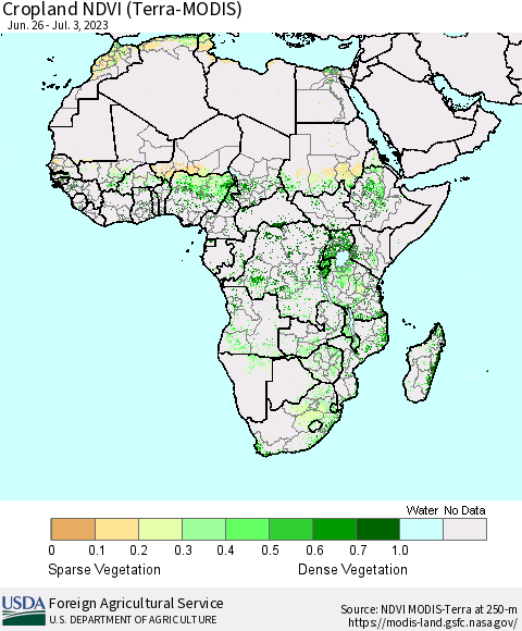 Africa Cropland NDVI (Terra-MODIS) Thematic Map For 7/1/2023 - 7/10/2023
