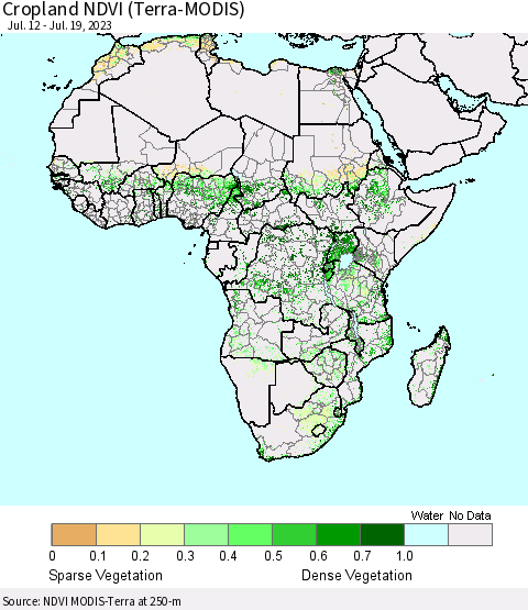 Africa Cropland NDVI (Terra-MODIS) Thematic Map For 7/12/2023 - 7/19/2023