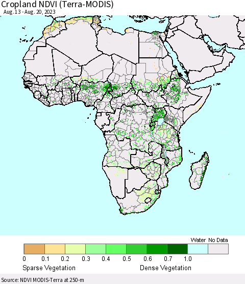 Africa Cropland NDVI (Terra-MODIS) Thematic Map For 8/13/2023 - 8/20/2023