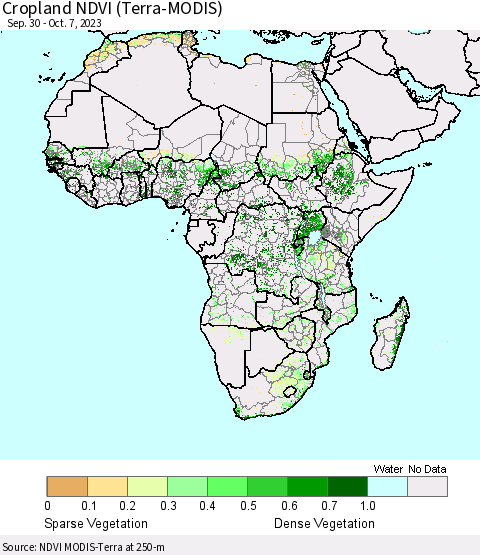 Africa Cropland NDVI (Terra-MODIS) Thematic Map For 9/30/2023 - 10/7/2023