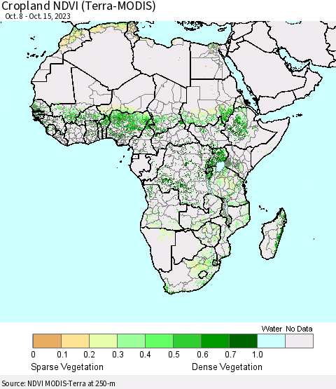 Africa Cropland NDVI (Terra-MODIS) Thematic Map For 10/8/2023 - 10/15/2023