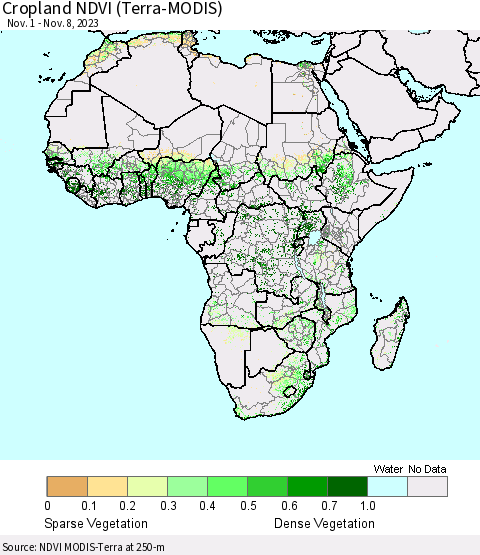 Africa Cropland NDVI (Terra-MODIS) Thematic Map For 11/1/2023 - 11/8/2023