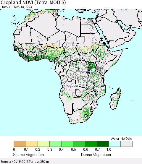 Africa Cropland NDVI (Terra-MODIS) Thematic Map For 12/11/2023 - 12/18/2023