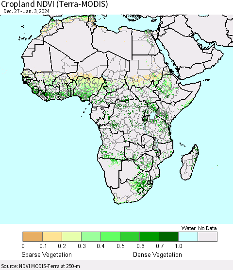 Africa Cropland NDVI (Terra-MODIS) Thematic Map For 12/27/2023 - 1/3/2024