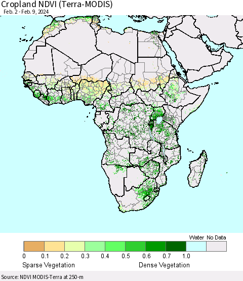 Africa Cropland NDVI (Terra-MODIS) Thematic Map For 2/2/2024 - 2/9/2024