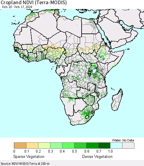 Africa Cropland NDVI (Terra-MODIS) Thematic Map For 2/10/2024 - 2/17/2024