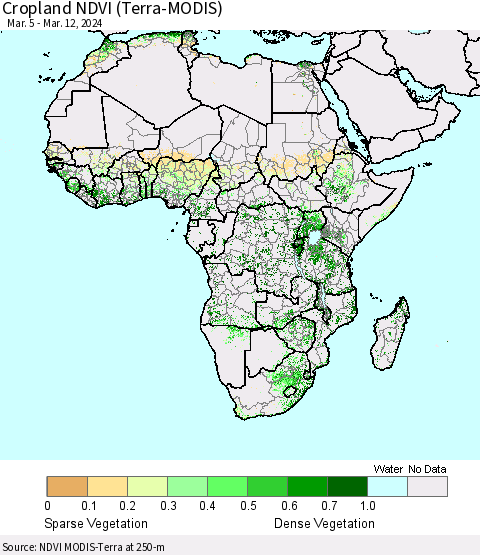 Africa Cropland NDVI (Terra-MODIS) Thematic Map For 3/5/2024 - 3/12/2024