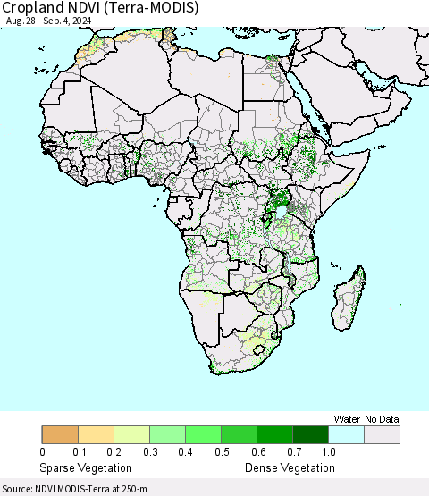 Africa Cropland NDVI (Terra-MODIS) Thematic Map For 8/28/2024 - 9/4/2024