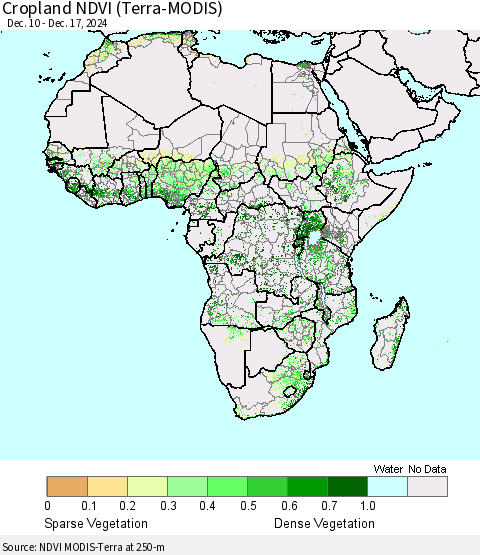 Africa Cropland NDVI (Terra-MODIS) Thematic Map For 12/10/2024 - 12/17/2024