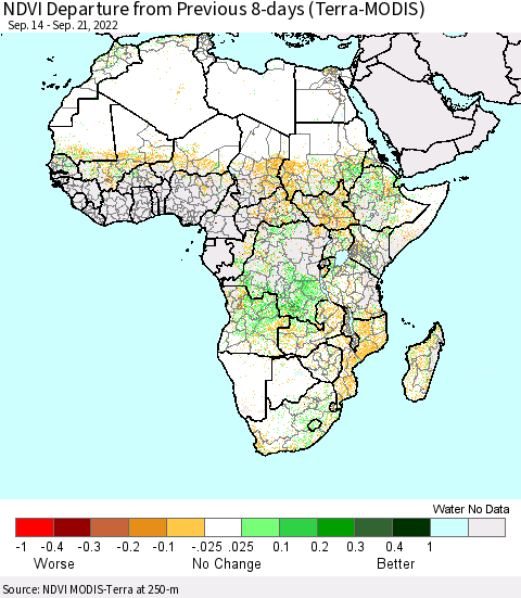 Africa NDVI Departure from Previous 8-days (Terra-MODIS) Thematic Map For 9/14/2022 - 9/21/2022