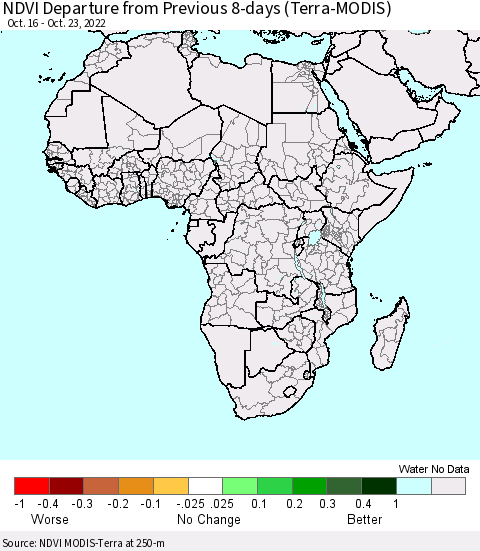 Africa NDVI Departure from Previous 8-days (Terra-MODIS) Thematic Map For 10/16/2022 - 10/23/2022