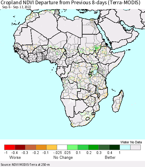 Africa Cropland NDVI Departure from Previous 8-days (Terra-MODIS) Thematic Map For 9/6/2022 - 9/13/2022