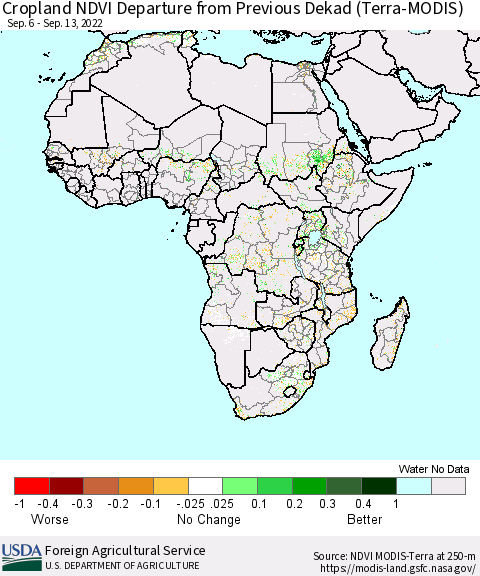 Africa Cropland NDVI Departure from Previous Dekad (Terra-MODIS) Thematic Map For 9/11/2022 - 9/20/2022