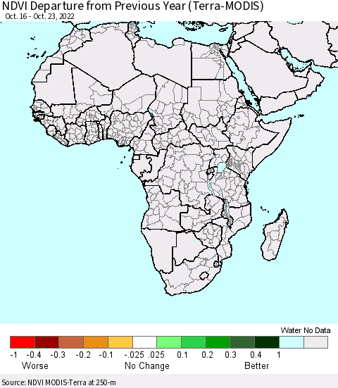 Africa NDVI Departure from Previous Year (Terra-MODIS) Thematic Map For 10/16/2022 - 10/23/2022