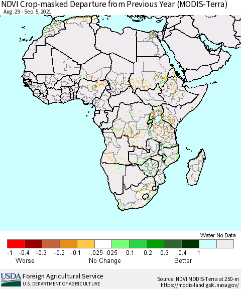 Africa Cropland NDVI Departure from Previous Year (Terra-MODIS) Thematic Map For 9/1/2021 - 9/10/2021