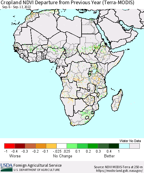Africa Cropland NDVI Departure from Previous Year (Terra-MODIS) Thematic Map For 9/11/2022 - 9/20/2022