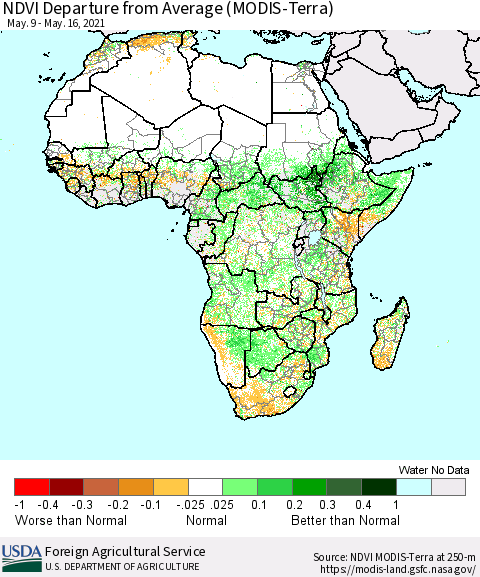 Africa NDVI Departure from Average (Terra-MODIS) Thematic Map For 5/11/2021 - 5/20/2021