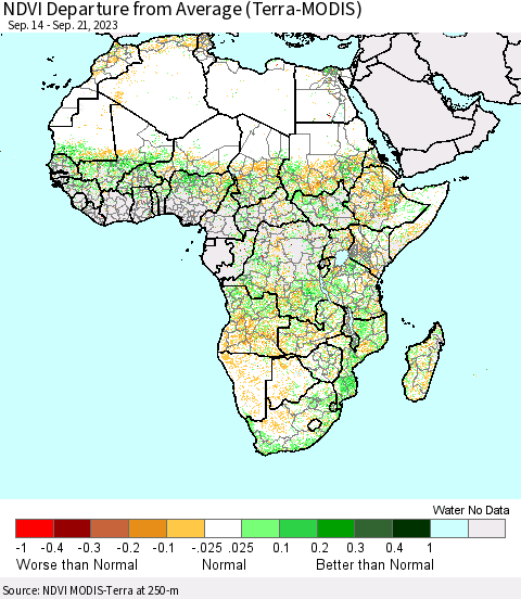 Africa NDVI Departure from Average (Terra-MODIS) Thematic Map For 9/14/2023 - 9/21/2023