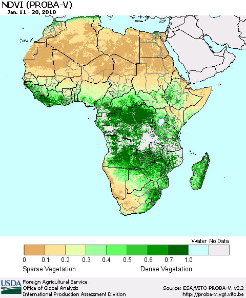 Africa NDVI (PROBA-V) Thematic Map For 1/11/2018 - 1/20/2018