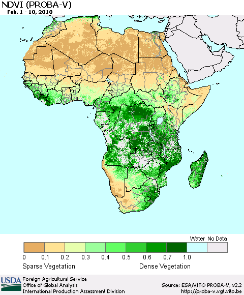 Africa NDVI (PROBA-V) Thematic Map For 2/1/2018 - 2/10/2018