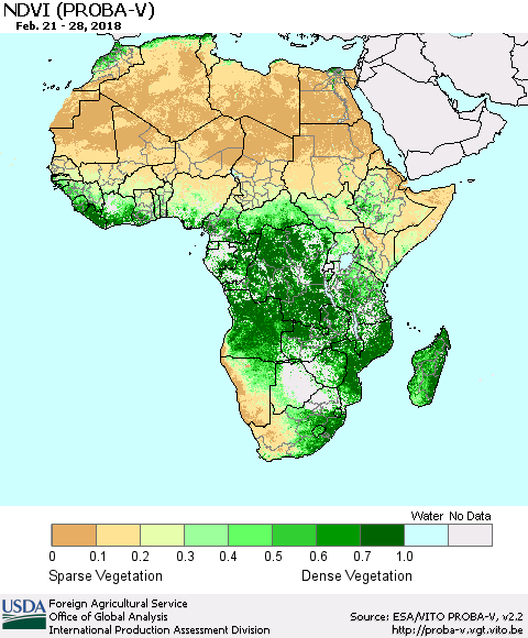 Africa NDVI (PROBA-V) Thematic Map For 2/21/2018 - 2/28/2018