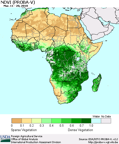 Africa NDVI (PROBA-V) Thematic Map For 3/11/2018 - 3/20/2018